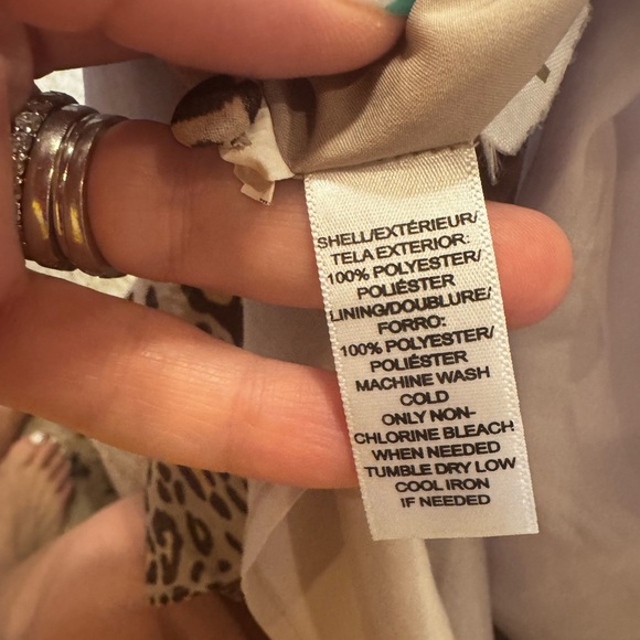 Loft Cream Brown Leopard Print Sleeveless Ruffle Hem Shift Dress Lined Sz M - Picture 9 of 13